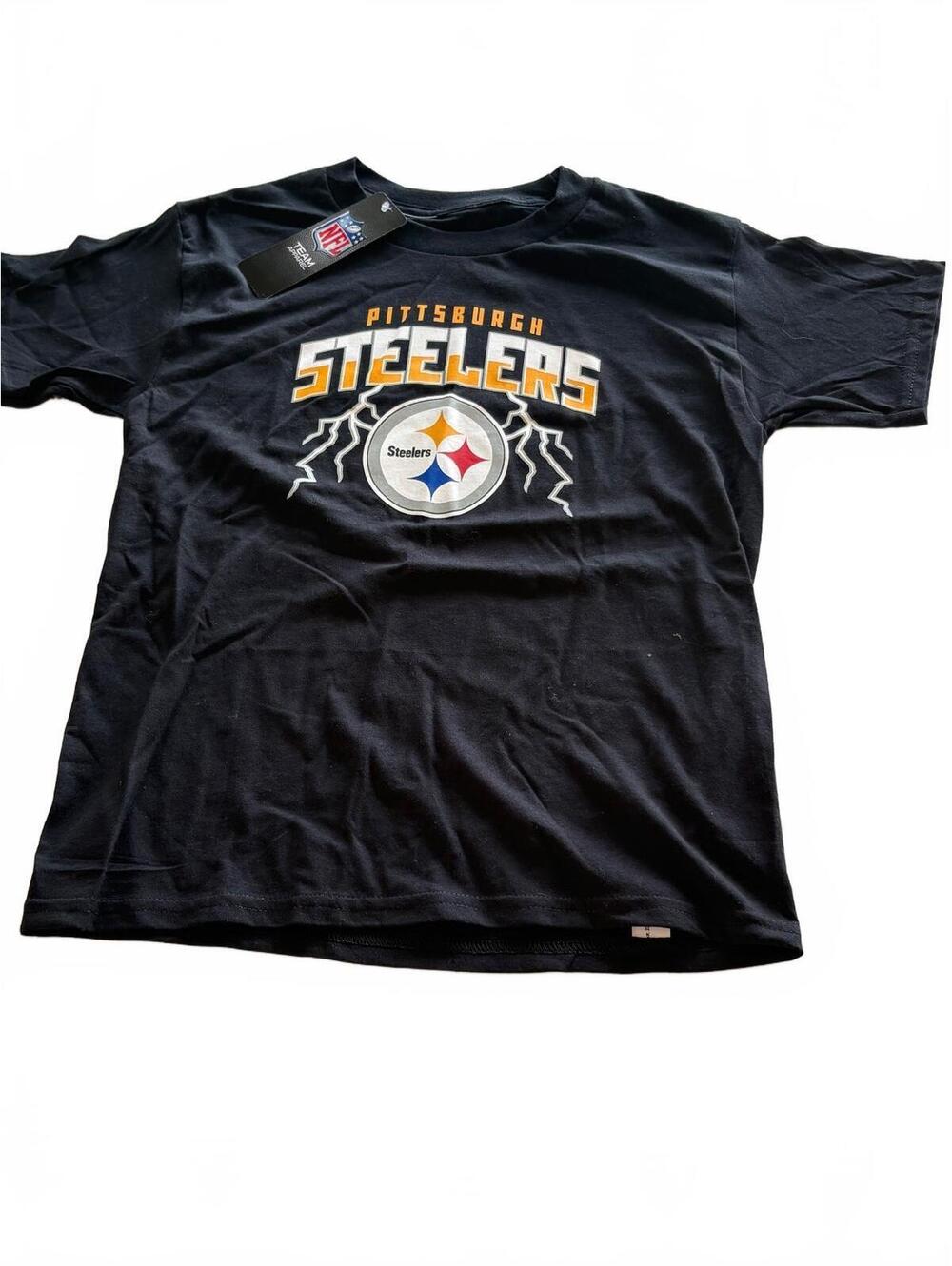 NWT Pittsburgh Steelers Youth Graphic T-Shirt - Black Lightning Logo Size YM
